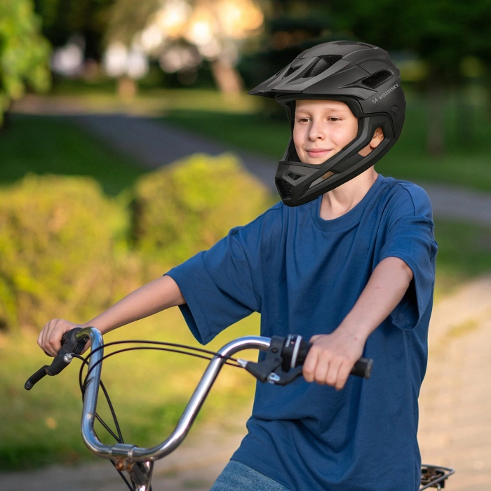 Kask rowerowy fullface Wozinsky z osłoną szczęki i odpinanym daszkiem lekki L - czarny