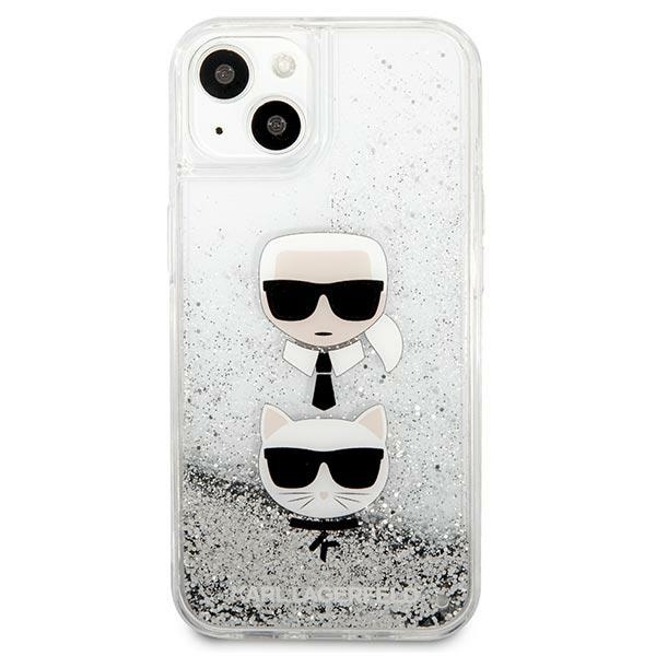 Etui KARL LAGERFELD Apple iPhone 13 Mini Liquid Glitter Karl&Choupette Head Srebrny Hardcase
