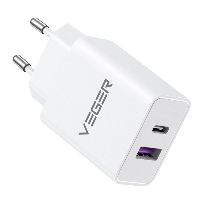 VEGER ładowarka sieciowa USB A + Typ C PD QC3.0 3,25A 65W TCE650 biała