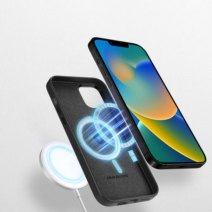 Dux Ducis Grit skórzane etui do iPhone 14 Max elegancki pokrowiec ze sztucznej skóry (kompatybilne z MagSafe) czarny