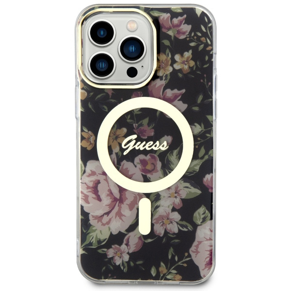 Etui Guess GUHMP14XHCFWSK iPhone 14 Pro Max 6.7" czarny/black hardcase Flower MagSafe Case