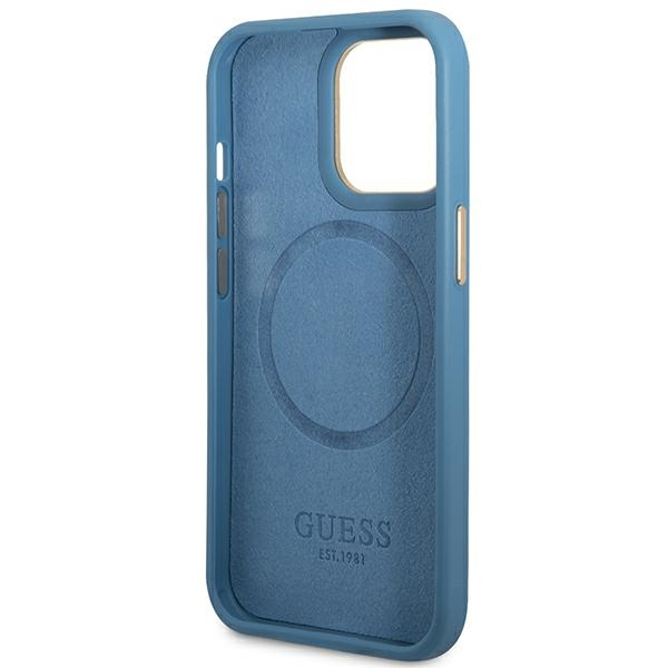 Etui Guess GUHMP14LU4GPRB iPhone 14 Pro 6.1" niebieski/blue hard case 4G Logo Plate MagSafe Case