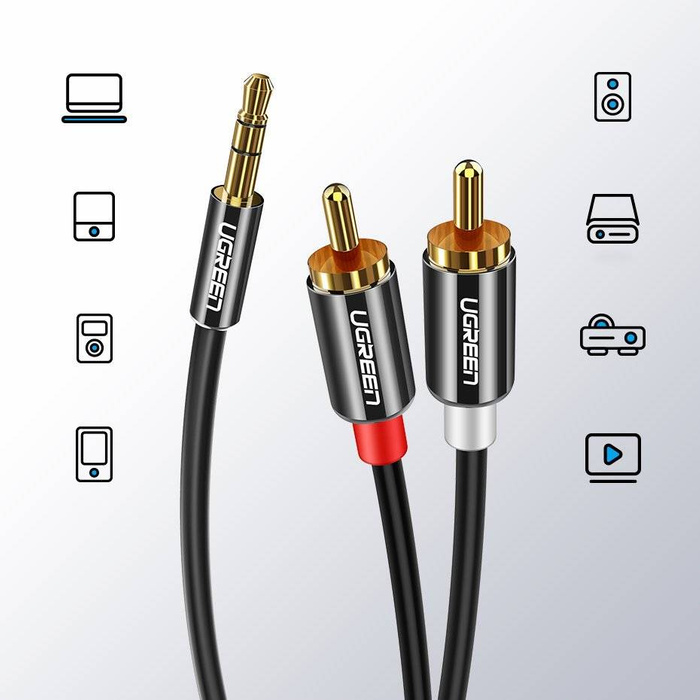 Ugreen kabel przewód audio 3,5 mm mini jack - 2RCA 2 m czarny (AV116 10584)