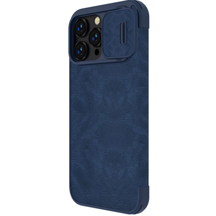 Etui Nillkin Qin Leather Pro Case etui iPhone 14 Pro Max osłona na aparat kabura pokrowiec obudowa z klapką niebieski