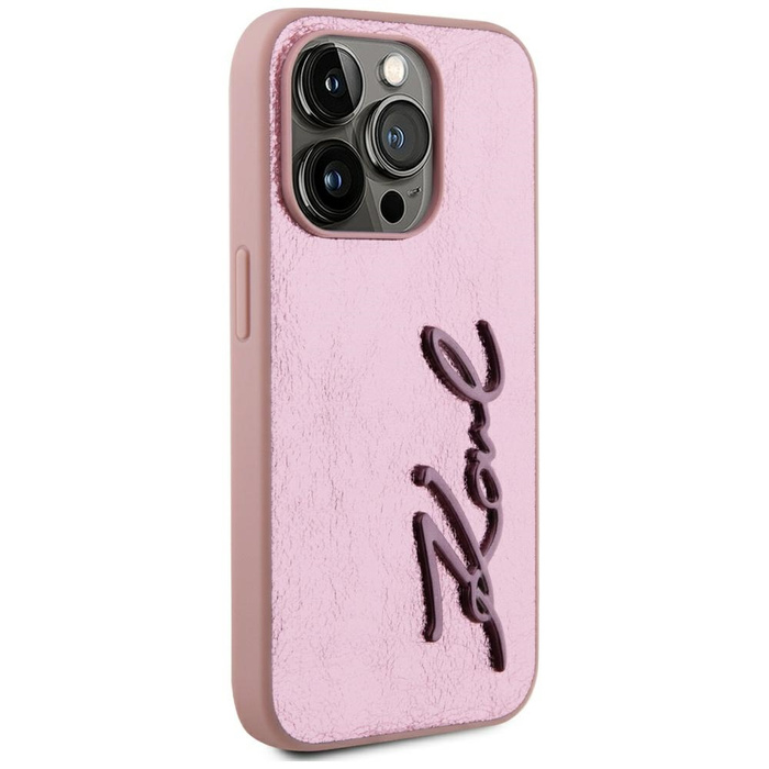 Etui Karl Lagerfeld Wrinkled Metal       Signature do iPhone 15 Pro różowy