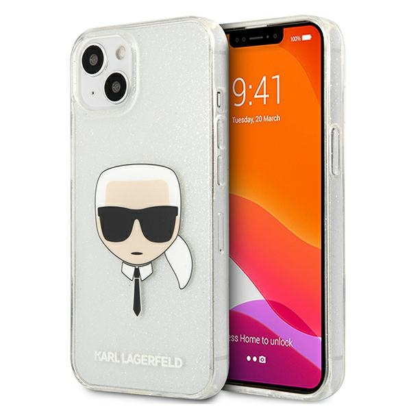 Etui KARL LAGERFELD Apple iPhone 13 Mini Glitter Karl`s Head Srebrny Hardcase