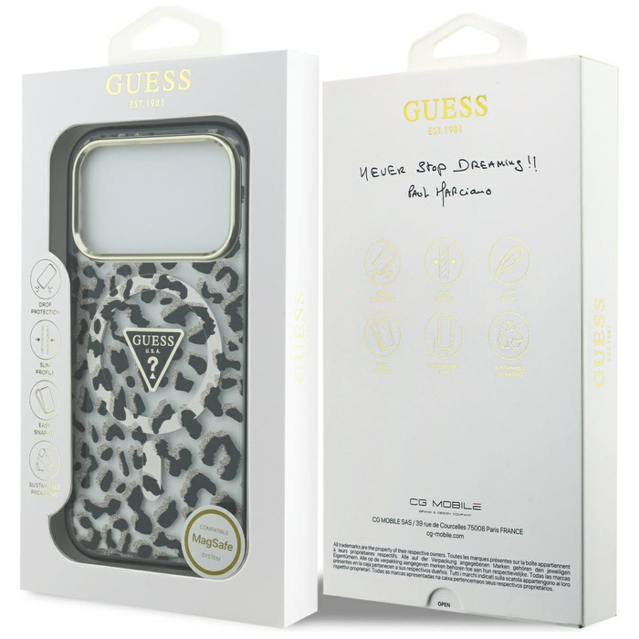 Etui Guess Leopard Glitter MagSafe do    iPhone 17 Pro Max czarny