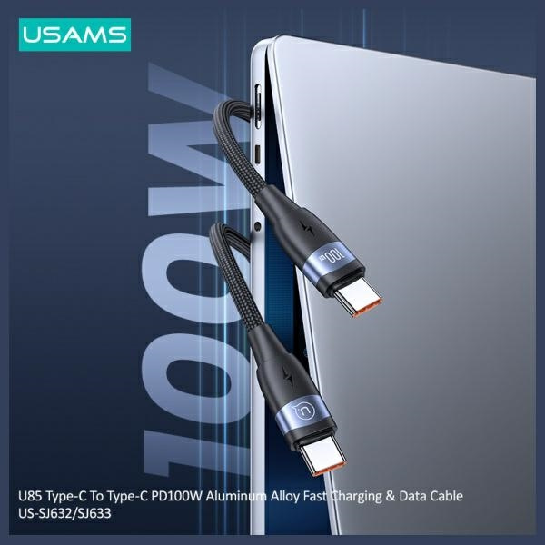 USAMS Kabel USB-C na USB-C 100W 2m        Aluminum Alloy Fast Charging & Data Cable SJ633USB01 (US-SJ633)