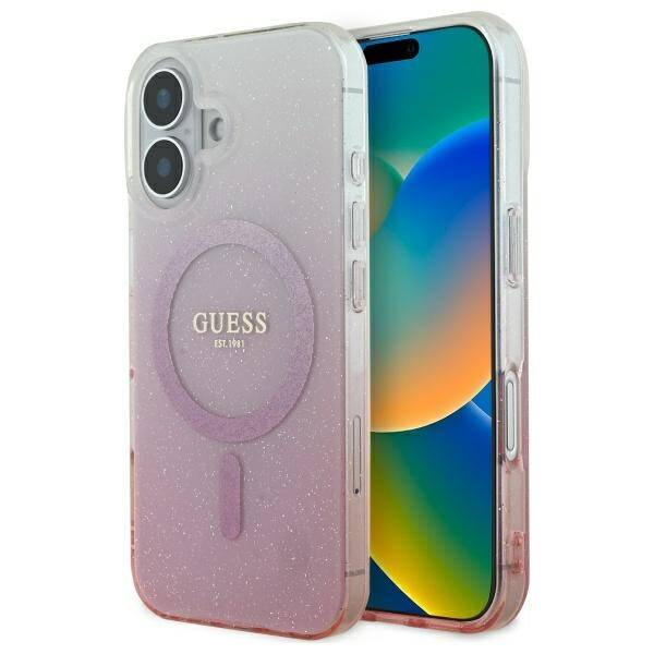 Etui Guess iPhone 16 6.1" różowy/pink hardcase IML Glitter Gradient MagSafe