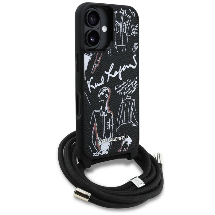 Etui Karl Lagerfeld iPhone 16 Crossbody Grained Pattern & Logo Czarny