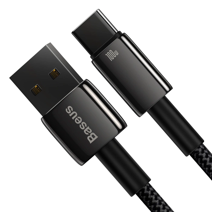 [PO ZWROCIE] Baseus Tungsten Gold kabel USB-A - USB-C 480Mb/s 100W 2m czarny (CAWJ000101)
