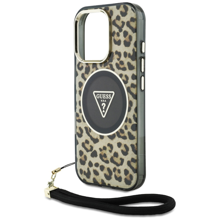 Etui Guess HC IML Leopard Triangle Cord   Strap do iPhone 16 Pro Max MagSafe brązowy