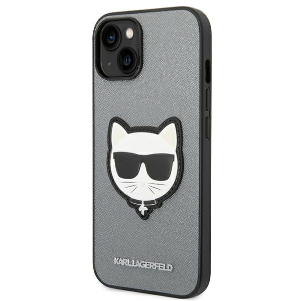 Etui KARL LAGERFELD Apple iPhone 14 Plus Saffiano Choupette Head Patch Srebrny Hardcase