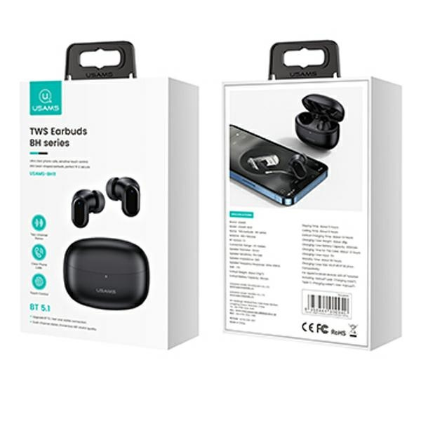 USAMS Słuchawki Bluetooth 5.1 TWS BH series bezprzewodowe czarny/black BHUBH01