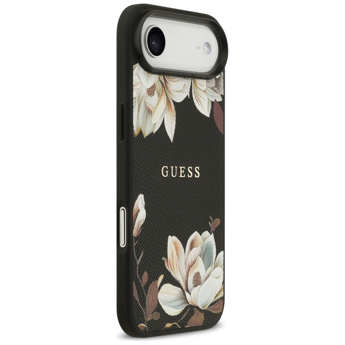 Etui Guess Grained Flowers Classic Logo  MagSafe do iPhone Air czarny