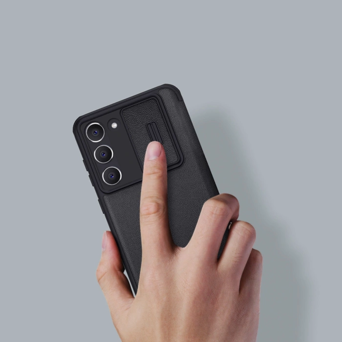 Nillkin Qin Cloth Pro Case etui Samsung Galaxy S23 pokrowiec z klapką osłona na aparat niebieskie