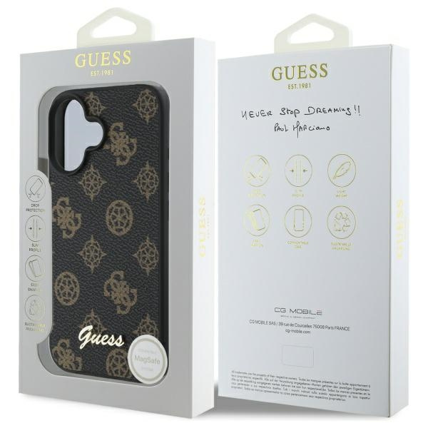 Etui Guess iPhone 16 czarny/black HC MagSafe PU Peony Script