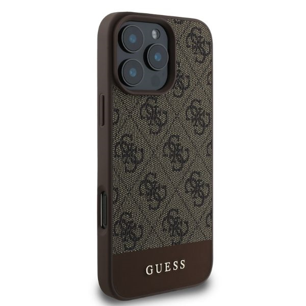 Etui Guess iPhone 16 Pro brązowy/brown HC PC/TPU 4G PU Bottom Stripe