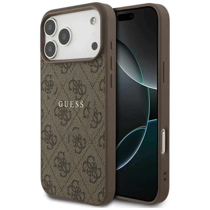 Etui Guess 4G Ring Classic Logo MagSafe  do iPhone 17 Pro Max brązowy