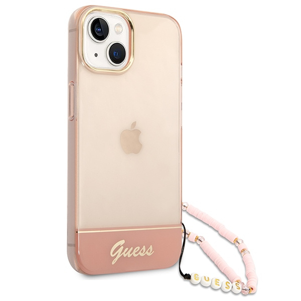 Etui GUESS Apple iPhone 14 Plus Translucent Pearl Strap Różowy Hardcase