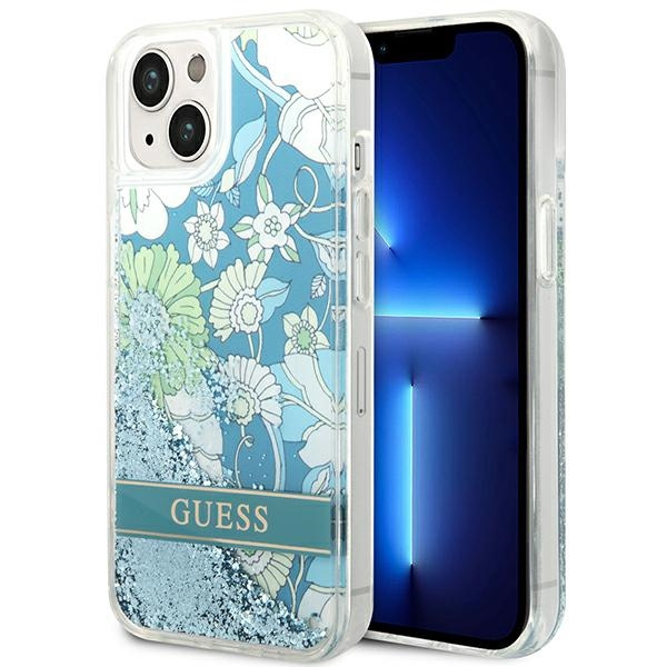 Etui GUESS Apple iPhone 14 Plus Flower Liquid Glitter Zielony Hardcase