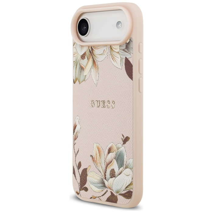 Etui Guess Grained Flowers Classic Logo  MagSafe do iPhone Air różowy