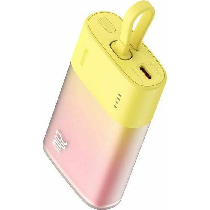 Powerbank BASEUS 5200 mAh z wbudowanym kablem Lightning + kabel USB-C Żółto Różowy