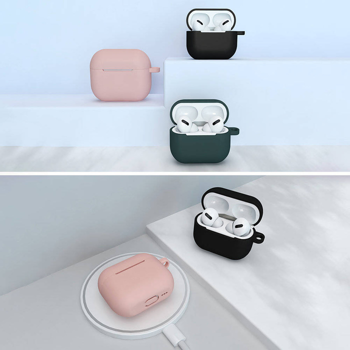 Etui do AirPods 3 silikonowy miękki pokrowiec na słuchawki + brelok karabińczyk zawieszka czarny (case D)
