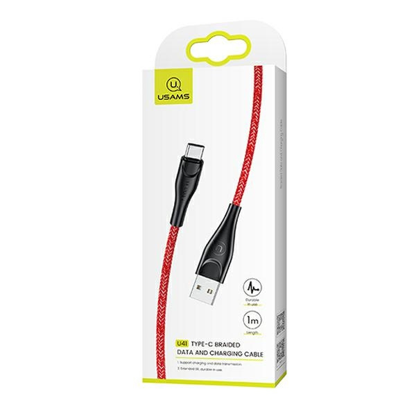 USAMS Kabel pleciony U41 USB-C/USB Fast Charge 1m czerwony/red SJ392USB02 (US-SJ392)
