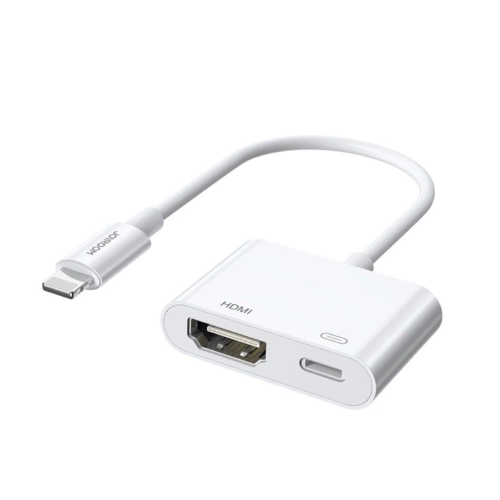 [PO ZWROCIE] Joyroom adapter przejściówka ze złącza Lightning (męski) na cyfrowe HDMI (żeński) + Lightning (żeński) FullHD 1080p 60Hz biały (S-H141 white)