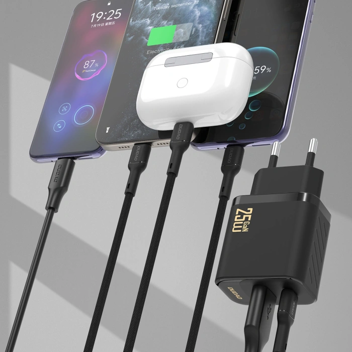 Ładowarka sieciowa Dudao A26TCEU PD QC 25W GaN USB-A USB-C z kablem USB-C - czarna