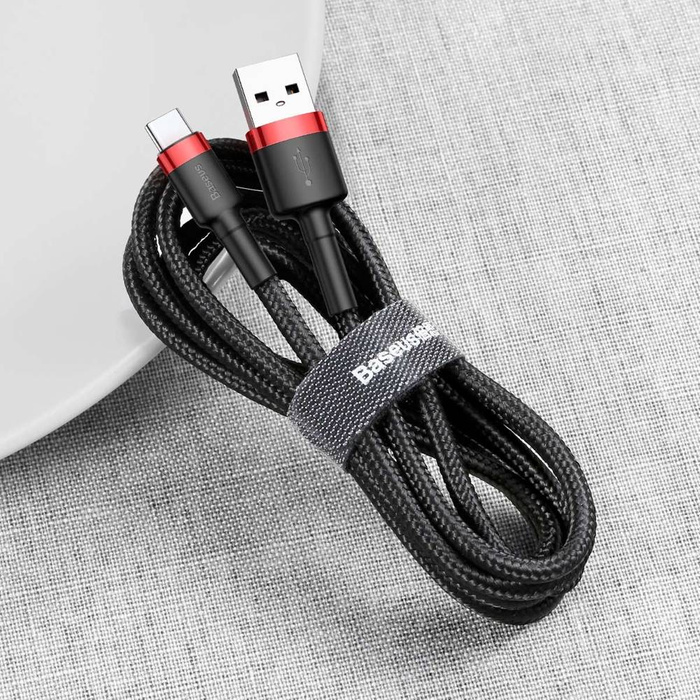 Baseus Cafule Cable wytrzymały nylonowy kabel przewód USB / USB-C QC3.0 3A 0,5M czarno-czerwony (CATKLF-A91)