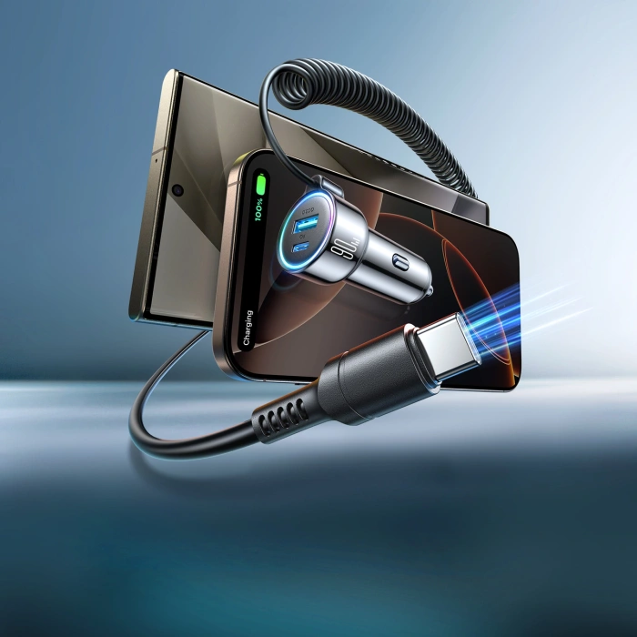 Ładowarka samochodowa 3w1 Joyroom JR-CL07 72W z kablem USB-C 1.6m – czarna