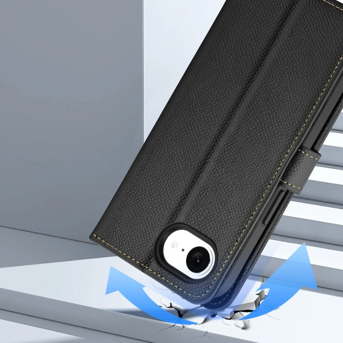 Etui skórzane Dux Ducis Lawa na iPhone 16e z odłączanym portfelem magnetycznym - czarne