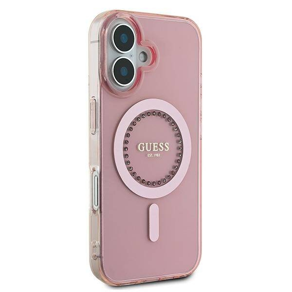 Etui Guess iPhone 16 6.1" różowy/pink hardcase IML Rhinestones MagSafe