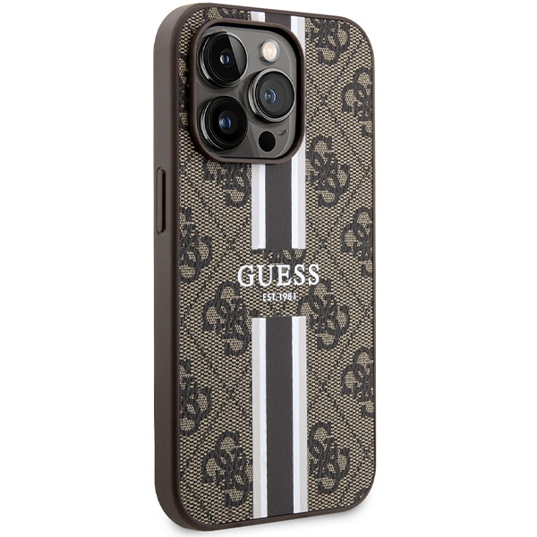 Etui Guess Guhmp15lp4rpsw Iphone 15 Pro 6.1" Brązowy/brown Hardcase 4g Printed Stripes Magsafe Case