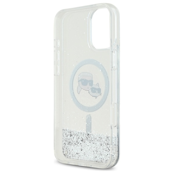 Etui Karl Lagerfeld iPhone 16 Plus 6.7" hardcase transparent Liquid Glitter Karl&Choupette Head Magsafe