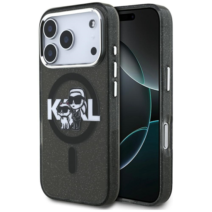 Etui Karl Lagerfeld IML Glitter Karl &   Choupette Sketch Logo MagSafe do iPhone 17 Pro czarny