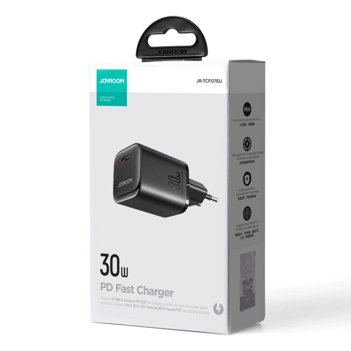 Ładowarka sieciowa Joyroom JR-TCF07EU Speed Series 30W USB-C PD/QC/AFC/FCP - czarna