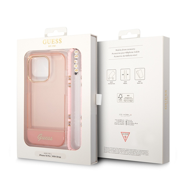 Etui GUESS Apple iPhone 14 Pro Translucent Pearl Strap Różowy Hardcase