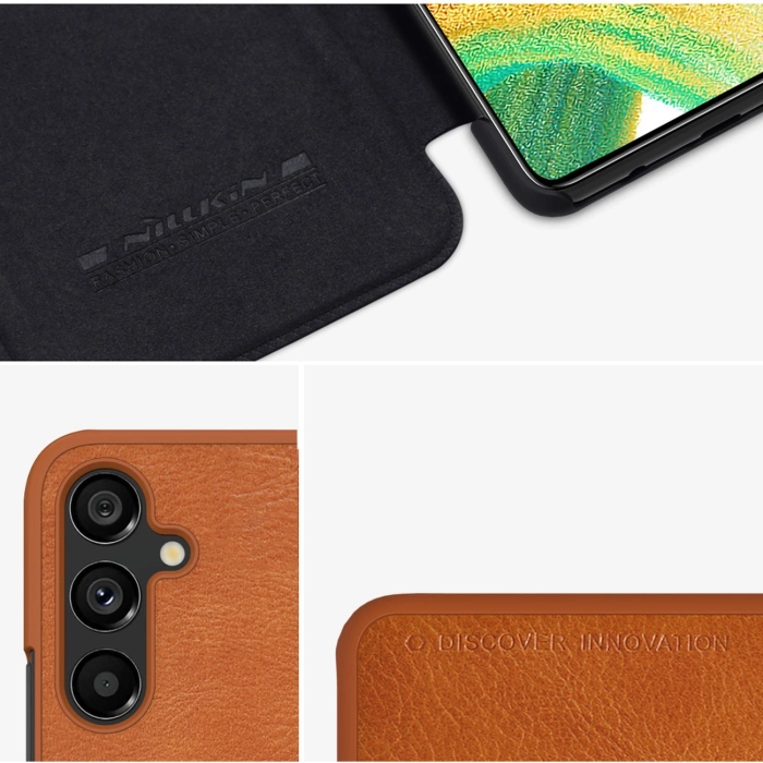 Skórzane etui do Samsung Galaxy A34 5G z klapką portfel Nillkin Qin Leather - brązowe