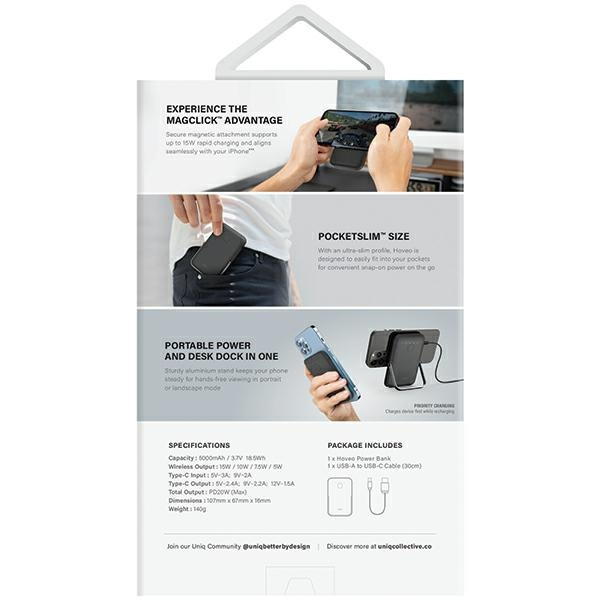 UNIQ Powerbank Hoveo 5000mAh USB-C 20W PD Fast charge Wireless Magnetic liliowy/lilac lavender