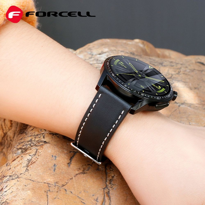 Pasek do Samsung Galaxy Watch Forcell F-Design FS21 dziurki skóra ekologiczna 22 mm czarny