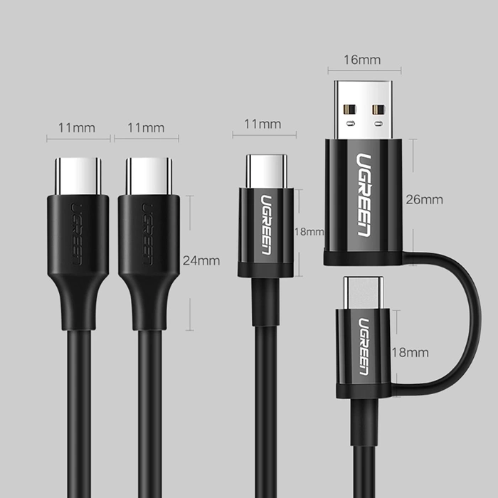 Ugreen kabel USB Typ C do ładowania i transferu danych 3A 0,5m czarny (US286)
