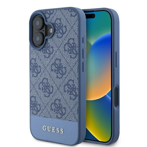Etui Guess iPhone 16 6.1" niebieski/blue hardcase 4G Bottom Stripe