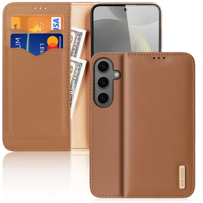 Etui Dux Ducis Hivo z klapką i blokadą RFID do Samsung Galaxy S24 Plus - brązowe