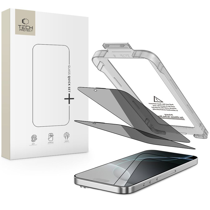 SZKŁO PRYWATYZUJĄCE TECH-PROTECT IPHONE 16 PRO MAX QUICK SET SPY+ 2-PACK PRIVACY