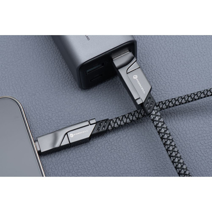 Kabel 4w1 USB C / USB A do USB C / Lightning Forcell F-Energy QC PD 3A 60W 1 m C241 chrom