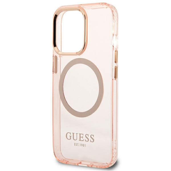 Etui GUESS Apple iPhone 13 Pro Max Gold Outline Translucent MagSafe Różowy Hardcase