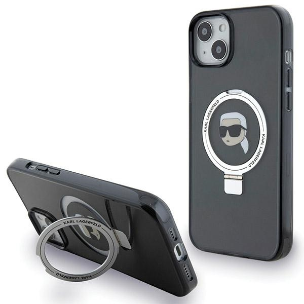 Etui Karl Lagerfeld KLHMP15SHMRSKHK iPhone 15 6.1" czarny/black hardcase Ring Stand Karl Head MagSafe Case